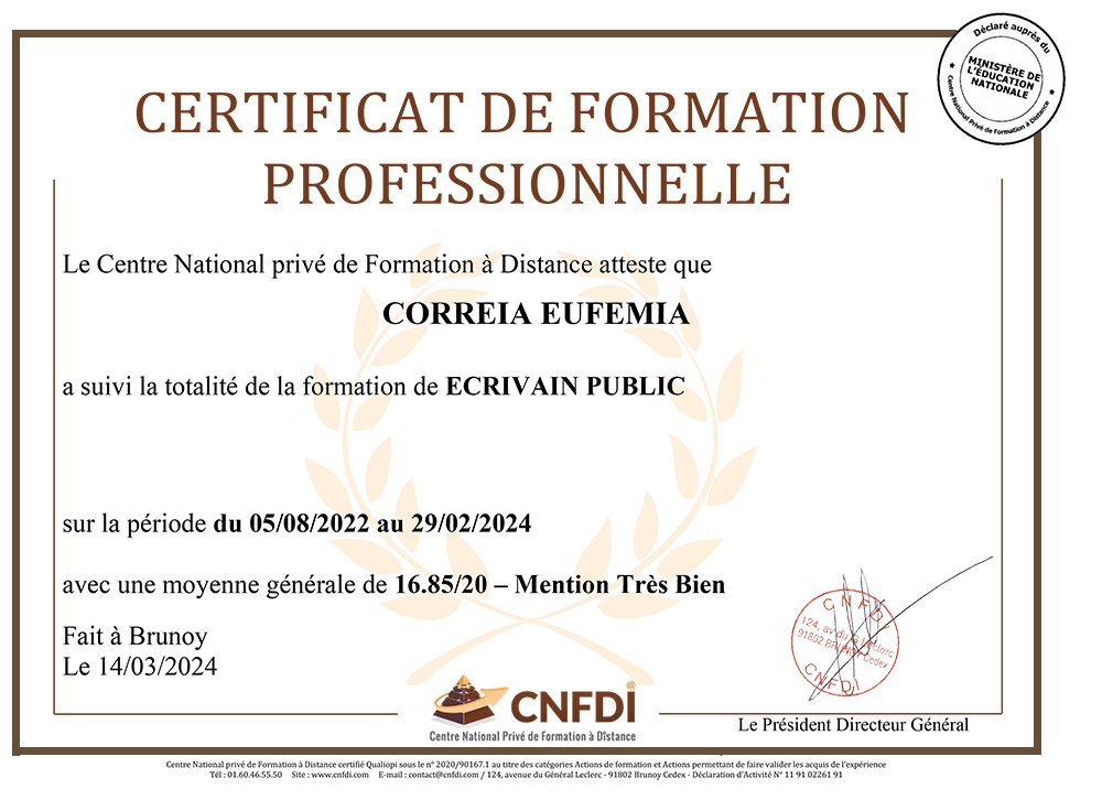 certificat de formation ecrivain public